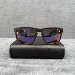 Oakley Black Frame Sunglasses with Purple-Red Mirrored Lenses